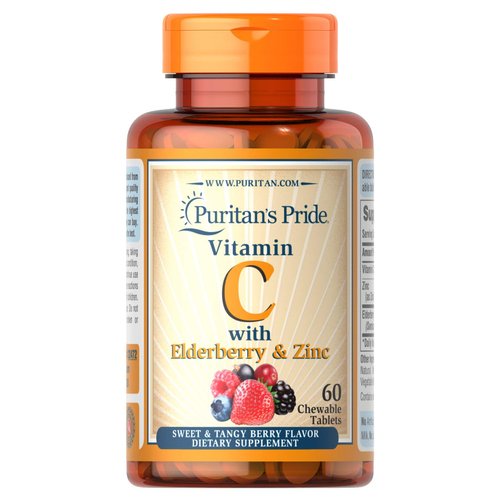 Puritan&#39;s Pride Vitamin C with Elderberry &amp; Zinc for Immune System Support, Chewables, 60 Count (...