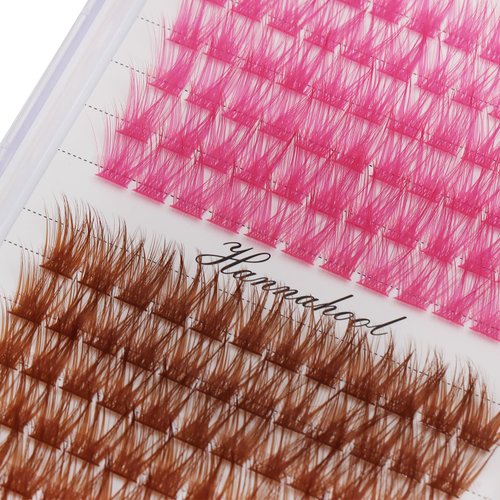 Hannahool Colorful Cluster Lashes Extensions Mixed Brown/Rose red Color Individual False Eyelashes 144 Clusters Wide Stem Volume Color Eyelashes Beauty Tools (12mm)