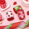Whaline 5 Roll Strawberry Wired Ribbon 2.5 Inch Red Pink Green Strawberry Plaid Fabric Craft Ribbon Colorful Wired Edge Ribbon for Summer DIY Craft Wreath Bow Floral Gift Box Wrapping, 30 Yards