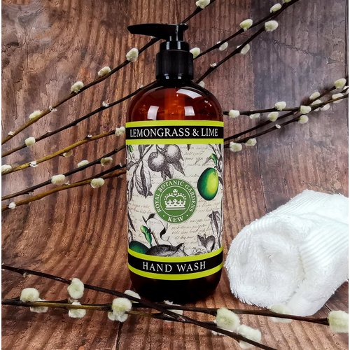 The English Soap Company Kew Gardens Luxury Hand and Body Wash, Refreshing Botanical Wash with a Rich Lather, Enriched with Soothing Aloe Vera and Vitamin E, Lemongrass and Lime Scent 500ml