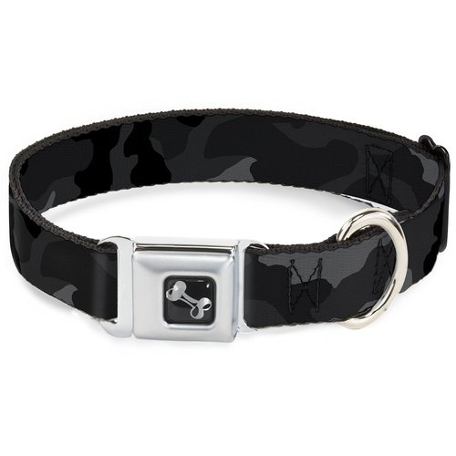 Dog Collar Seatbelt Buckle Camo Charcoal 16 to 23 Inches 1.5 Inch Wide