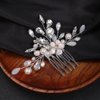 Teyglen Boho Flower Rhinestone Wedding Hair Comb Teardrop Crystal Hair Comb Hair Accessories for Bride Chamapagne Pearl Beads Hair Piece Bridal Side Comb for Women