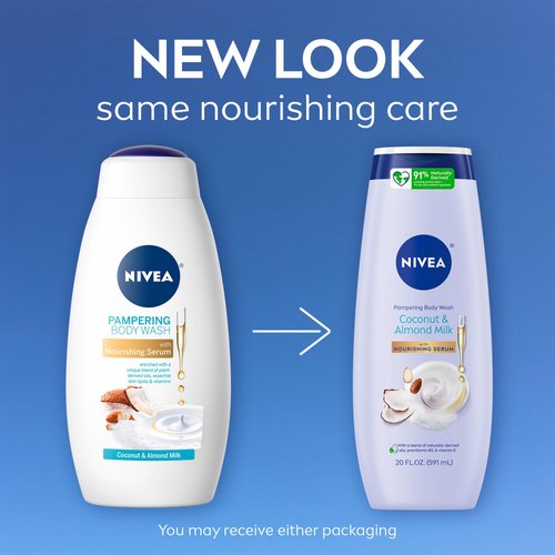 NIVEA Coconut and Almond Milk Body Wash with Nourishing Serum, 20 Fl Oz Bottle