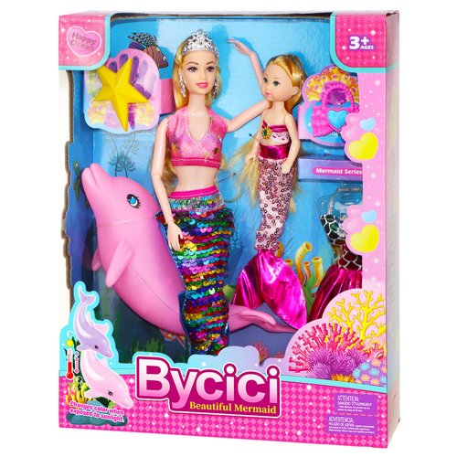 BYCICI Princess Doll with Mermaid Toys for Girls 4-6 and Color Changing Pink Dolphin Play Gift Set, Blonde Hair Mermaid Dolls with Accessories and Doll Clothes for Girls (Pink)