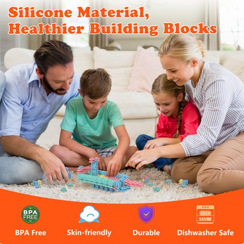 YOYOUTH Building Blocks: Stacking Block Sets Toys for Kids Ages 6+ with 100 Pieces and Storage Box, Soft Silicone Blocks for 6+ Years Old Boys & Girls, Birthday Gift