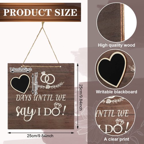 Engagement Gift Wedding Countdown Chalkboard Sign for Couples Wooden Wedding Countdown Plaque Sign Wedding Decorative Hanging Ornaments Erasable Blackboard Chalkboard Sign for Boyfriend Girlfriend