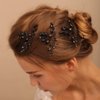Jumwrit Wedding Hair Pins Black Rhinestone Hair Pins for Wedding Handmade Beaded Hair Pieces Bridal Hair Accessories for Brides and Bridesmaid（3pcs）