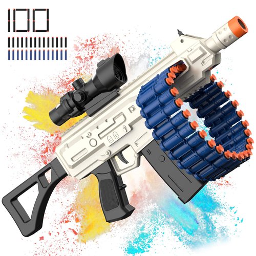 Electric Automatic Toy, JakMean Toy Blaster with 30 Dart Clips and 100 Foam Darts, Outdoor Shooting Games Toys for 6-12 Year Old Boys & Girls Adults, Gifts for Birthday Xmas (J3A)