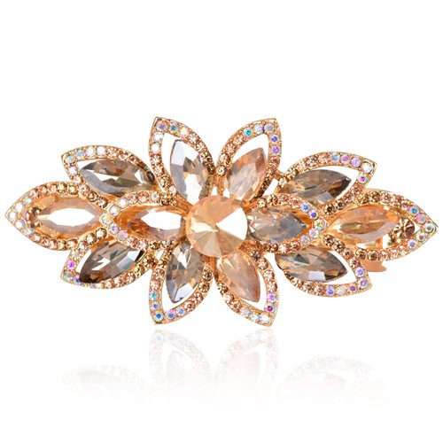 Sankuwen Floral Rhinestone Hairpin Luxury Crystal Flower Hair Barrette Clip (Champagne)