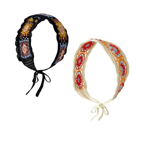 ArrErr Boho Headbands Hair Bandeau Women Turban Vintage Folk Scarf Hippie Crochet Knitted Woven Headwrap Hair Band Floral Head Wrap Bandanas for Girls, Black