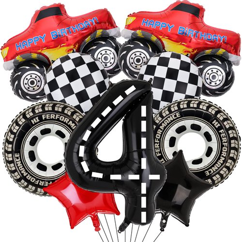 Truck Party Decorations, 9pcs Truck Birthday Number Foil Balloon for Truck 4th Birthday Race Car Theme Party Supplies (4th)