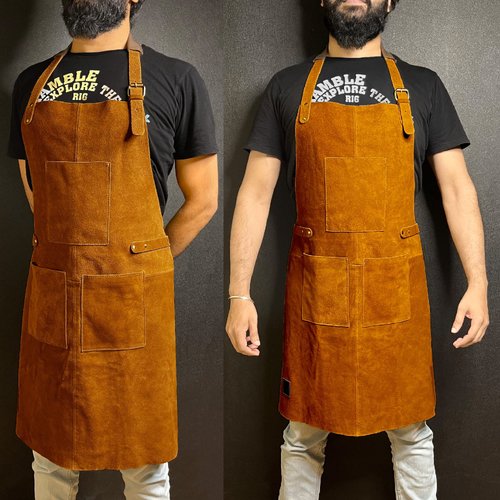 RUSTIC TOWN Leather Grill Work Apron with Tool Pockets ~ Adjustable up to XXL for Men & Women ~ Shop Apron Leather Tool Apron (Tan)