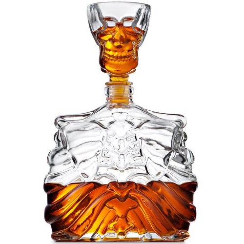 Godinger Whiskey Decanter and Shot Glass, Skull Skeleton Decanter, Halloween Decor, Skeleton Decorations, Liquor Decanter and Whiskey Glass Shot Glass Set, Halloween Decorations - 32oz