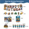77 Pcs Hot Car Birthday Party Supplies,Included Banner,Hanging Swirls,Tablecloth,Cake Topper,Cupcake Toppers,Gift Bag, Invitation Card,Balloon for Boy and Girl Wheel Party Decorations