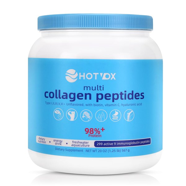 Hotvox Multi Collagen Protein Powder – Type I,II,III,V,X with Biotin, Vitamin C and Hyaluronic Acid, Unflavored, 20 oz