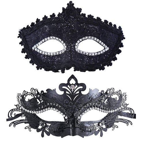 Geek-M Couple Masquerade Mask Women Men Mardi Gras Mask Costume Masks for Christmas Festival New Year Party (Black)