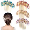 KuuGuu 4 PCS Rhinestone Inlaid Flower Hair Comb for Women Girls Floral Hair Side Combs Sparkle Crystals Hair Pin Bridal Wedding Hair Accessories for Christmas, Parties, Prom, Dance