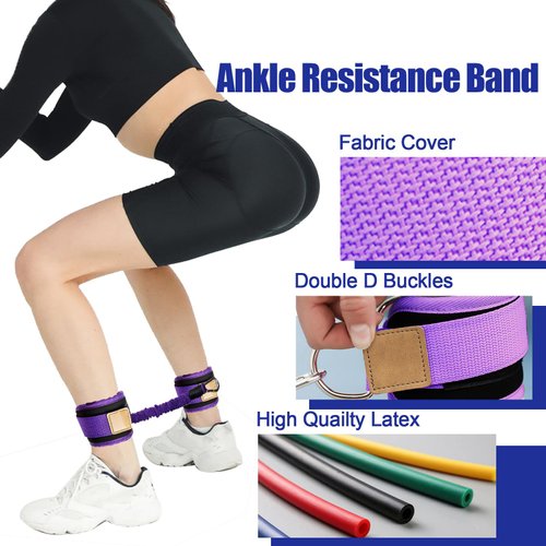 Ankle Resistance Bands with Cuffs Ankle Bands for Leg Booty Butt Lift Workout Equipment for Kickbacks Hip Leg Glute Fitness Training Exercise Bands with Ankle Cuffs for Men Women