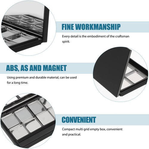Beaupretty Metal Tray Empty Magnetic Eyeshadow, Matte Black Magnet Empty Box Compact Make Up Pallete with Mirror and 8Pcs Round Metal Pans Makeup Pallet