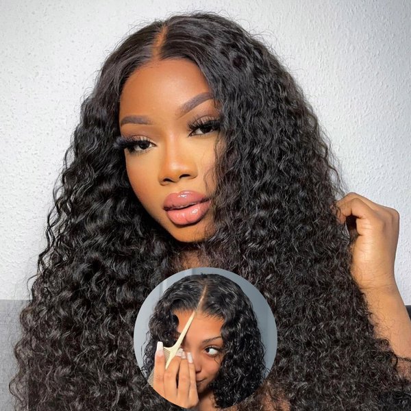 Erqq HD Transparent 13x6 Lace Front Wigs 180 Density 18 Inch Deep Wave Glueless Wigs Human Hair Pre Plucked Curly Wigs for Black Women Wet and Wavy Frontal Wigs Human Hair Natural Color