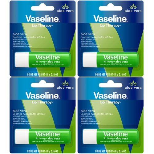 Vaseline Lip Therapy Aloe Fresh - Hydrating Lip Balm Pack, Vaseline Stick, Lip Moisturizer for Dry Lips, 0.16 Oz Each (Pack of 4)