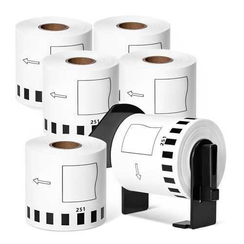 MarkDomain 6 Rolls DK-2251 Black/Red Label on White Paper Tape Compatible Label Roll Brother DK 2251 Continuous Length Replacement Labels 2.4in x 50ft with 1 Frame for QL-800, QL-810W, QL-820NWB
