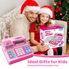 Pretend Play Calculator Cash Register Toy Gift for Kids Age 3, 4, 5, 6, 7, 8+ Year Old, 73 Pcs Grocery Store Playset with Microphone, Credit Card, Pink Play Cash Register for Toddlers Kids 4-8