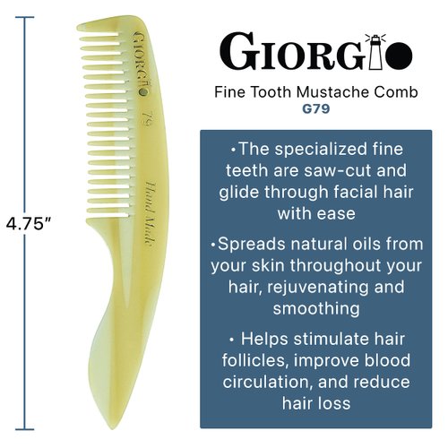 Giorgio G79 Travel Size Mustache and Beard Comb for Men - Small Fine Tooth Pocket Comb for Everyday Hair Care - Sawcut and Hand Polished Pocket Comb and Styling Comb - Handmade Ivory Comb
