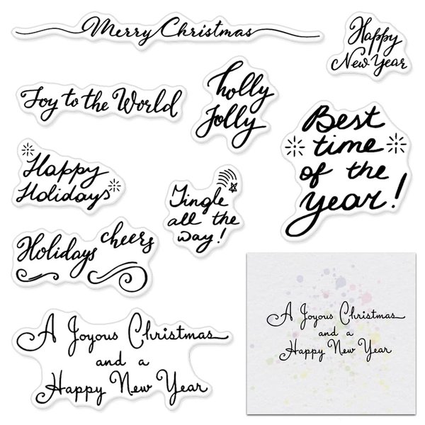 Merry Christmas Clear Stamps for Card Making and Photo Album Decorations, Happy New Year Words Winter Snowflake Frame Clear Rubber Stamps for Card Making Decoration and DIY Scrapbooking