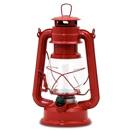 Northpoint Vintage Style Red Hurricane Lantern with 12 LED's and 150 Lumen Light Output and Dimmer switch, Battery Operated Hanging Lantern for Indoor and Outdoor Usage ,10" x 6" x 6"