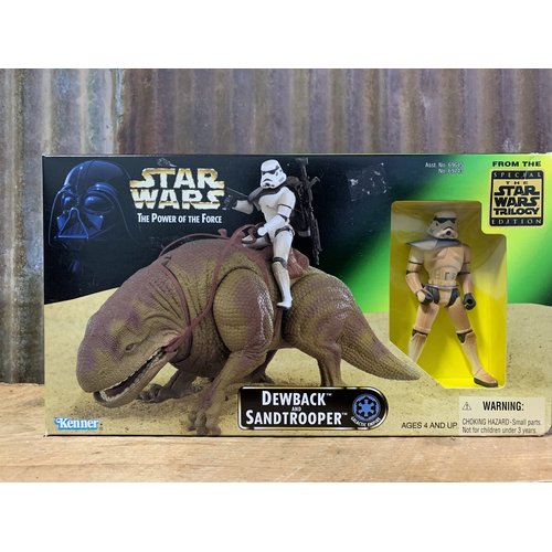 Star Wars 1997 The Power of the Force Action Figures Playset - Dewback and Exclusive Sandtrooper Figure with Battle Lance, Blaster Rifle and Backpack
