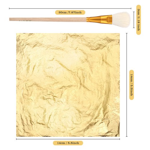 100 Sheets Gold Foil Paper Art Gold Foil Sheets Gilding Brush Thin Gold Leaf Sheets Gold Foil Paper Craft for Arts Painting Gilding Crafting Decoration, 5.5 x 5.5 Inches