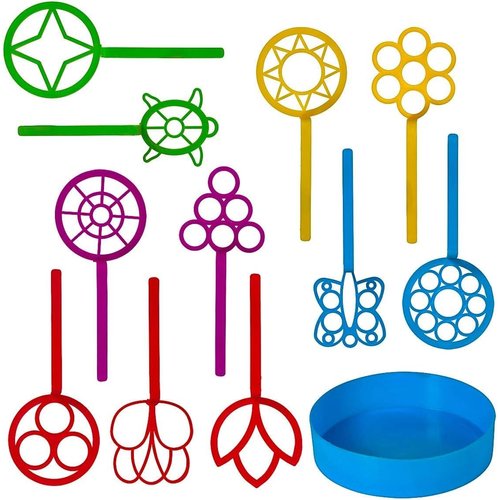 Bulk Bubble Wand Set of 11 - Bubbles for Kids - Bubbles Wand Assortment - Party Favor Set of Assorted Shapes and Colors Plus a Convenient Bubble Solution Tray | Perfect Bubble Wands for Kids