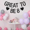 INNORU Great to Be 8 Banner, Kids 8th Birthday Party Hanging Bunting, Cheers to 8 Years Party Decorations Supplies Banner, Black Glitter