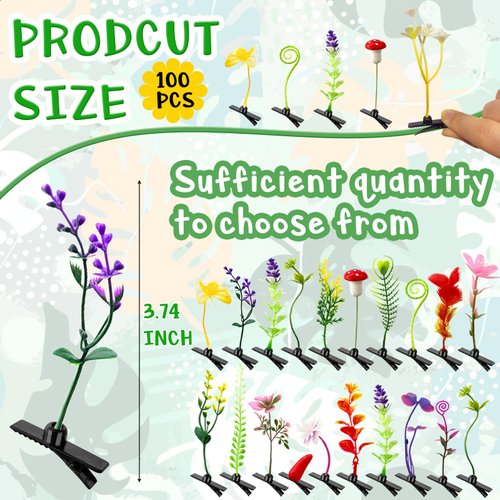 100 Pieces Bean Sprout Hair Clips,Mixed Style Plant Hairpins,Funny Plant Hairpins Hair Accessories for Women,Girls,Kids,Home Party,School