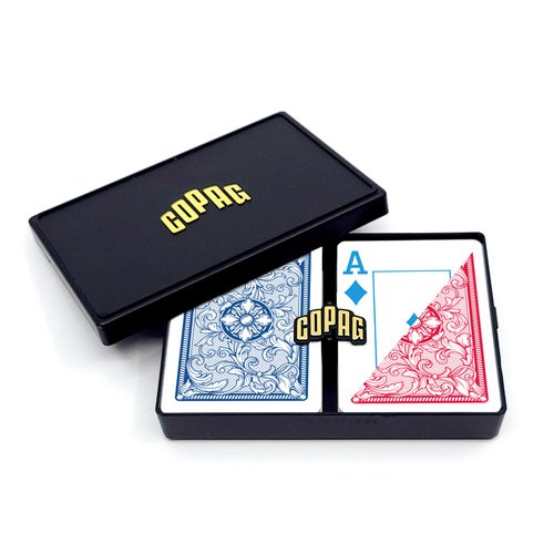 Copag *4-Color Faces* Legacy Design 100% Plastic Playing Cards, Poker Size (Standard) Jumbo Index Red/Blue Double Deck Set