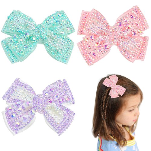 3 PACK Rhinestone Hair Bows Sparkling Crystal Stone Bride Hair Clips for Women Girls Hair Accessories Barrettes