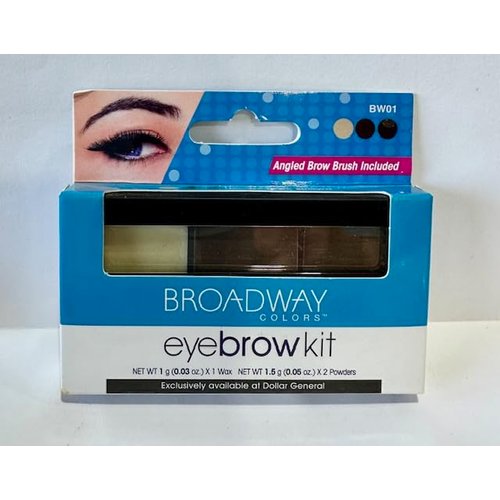 Generic BROADWAY Colors Eyebrow Kit, BW01 Black/Dark Brown, Angled Brow Brush Included
