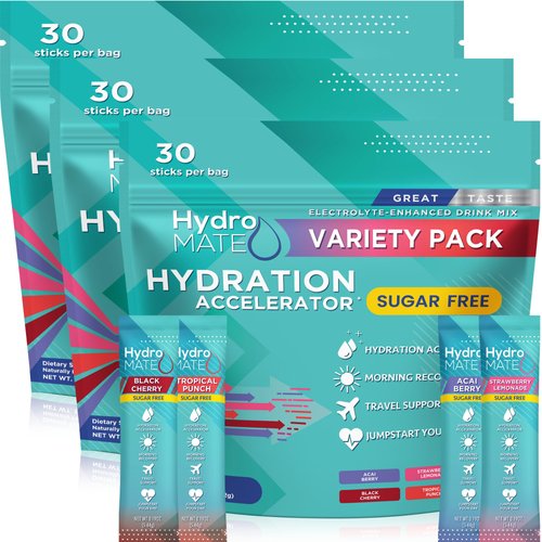 NatureWorks HydroMATE Electrolytes Powder No Sugar Keto Party Favors Sugar Free Hydration Packets Sticks with Vitamin C Variety Pack 90 Count