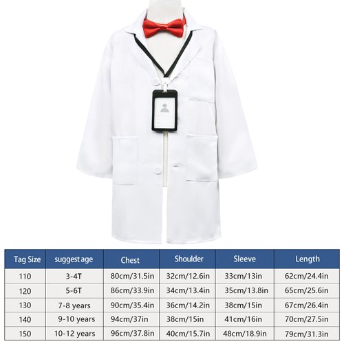 ZZIHAN Scientist Costume for Kids Lab Doctor Coat Costume Mad Scientist Costume with Magnifying Glass Goggles Experiment Gloves Bow Tie Toddlers Boys Girls Birthday Party Halloween Dressing Up 5-6T