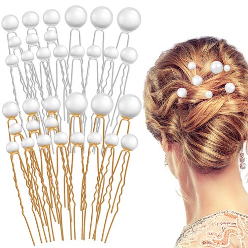 Yuanchu 36 Pcs Wedding Pearl Hair Pins, Pearl Hair Accessories Hair Pearls U Shape Pin Wedding Ha...