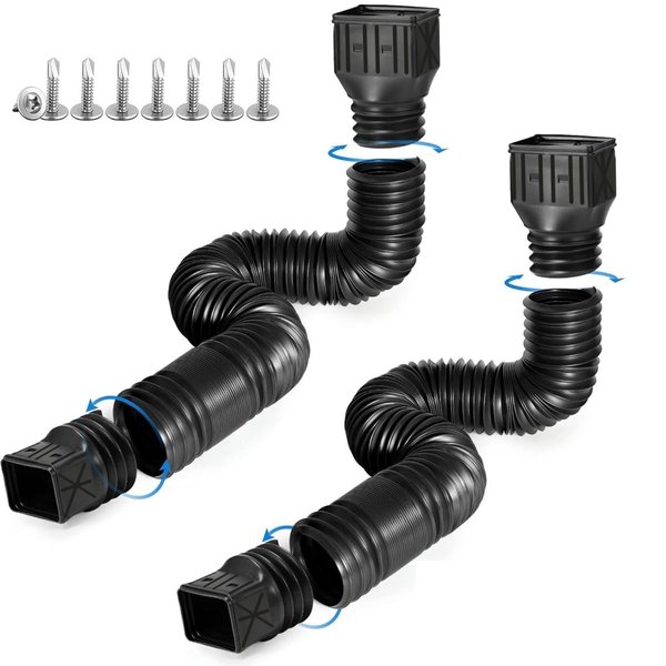 2 Pack Flexible Rain Gutter Downspout Extensions,Drain Downspout Extender,Gutter Extension Flexible,Down Spout Drain Extension Pipes,Extendable from 21 to 60 Inches (Black)