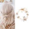 Salliy Wedding Hair Comb Gold Leaf Bridal Hair Piece Silver Rhinestone Hair Accessories for Women and Girls (F)