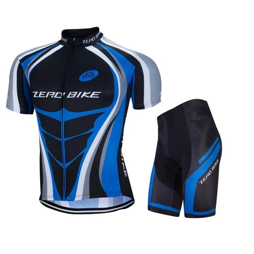 Men's Short Sleeve Breathable Cycling Jersey Set 3D Padded Bicycle Shorts Sportswear Suit Quick Dry (Type 1, L)