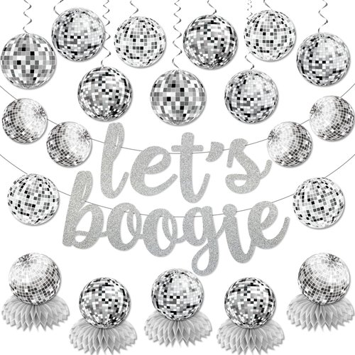 Disco Party Decorations, 70s Party Decorations Includes Lets Boogie Banner Disco Ball Hanging Swirls, Disco Ball Honeycomb Centerpieces, 80s 90s Disco Themed Party