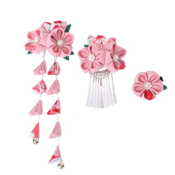 Lurrose Japanese Kimono Flower Hair Clips Tassel Hair Hairpins, 3Pcs Pink Metal Hair Accessories for Women