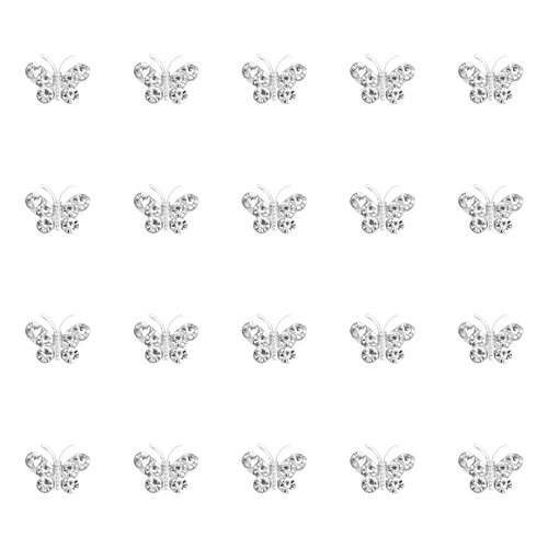 YISSION 20Pcs Mini Rhinestone Butterfly Hair Clips Cute Silver Hair Pins Small Decorative Hair Clips Wedding Hair Barrettes Bridal Hair Accessories for Girls Women
