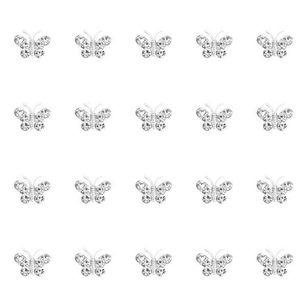 YISSION 20Pcs Mini Rhinestone Butterfly Hair Clips Cute Silver Hair Pins Small Decorative Hair Clips Wedding Hair Barrettes Bridal Hair Accessories for Girls Women