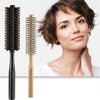 2 Pieces Thick Hair Comb Set: Blow Drying Round Brush for Short Hair Styling and Detangling Massage Comb (Black, Wood Color)