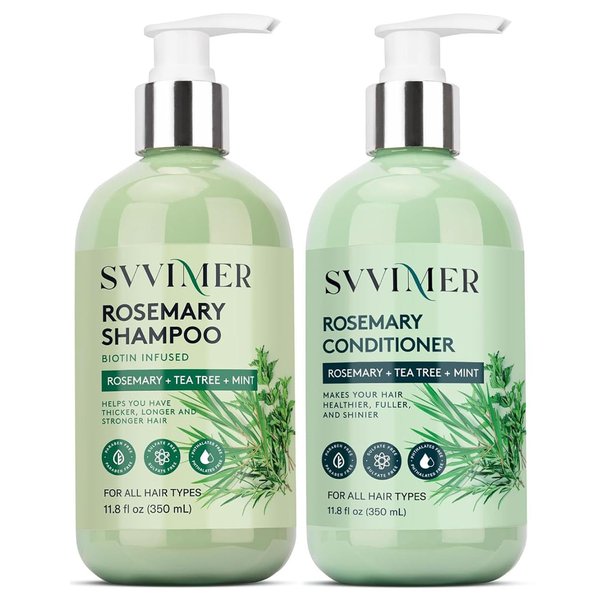 Svvimer Hair Thickening Shampoo and Conditioner - Rosemary Shampoo with Biotin Tea Tree Oil Mint for Hair Loss and Thinning Hair - Sulfate Free for Women and Men